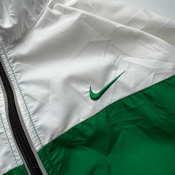 Vintage 90s Nike Windbreaker Zip Jacket White Green Swoosh Oversized Clima Fit - Picture 4 of 16